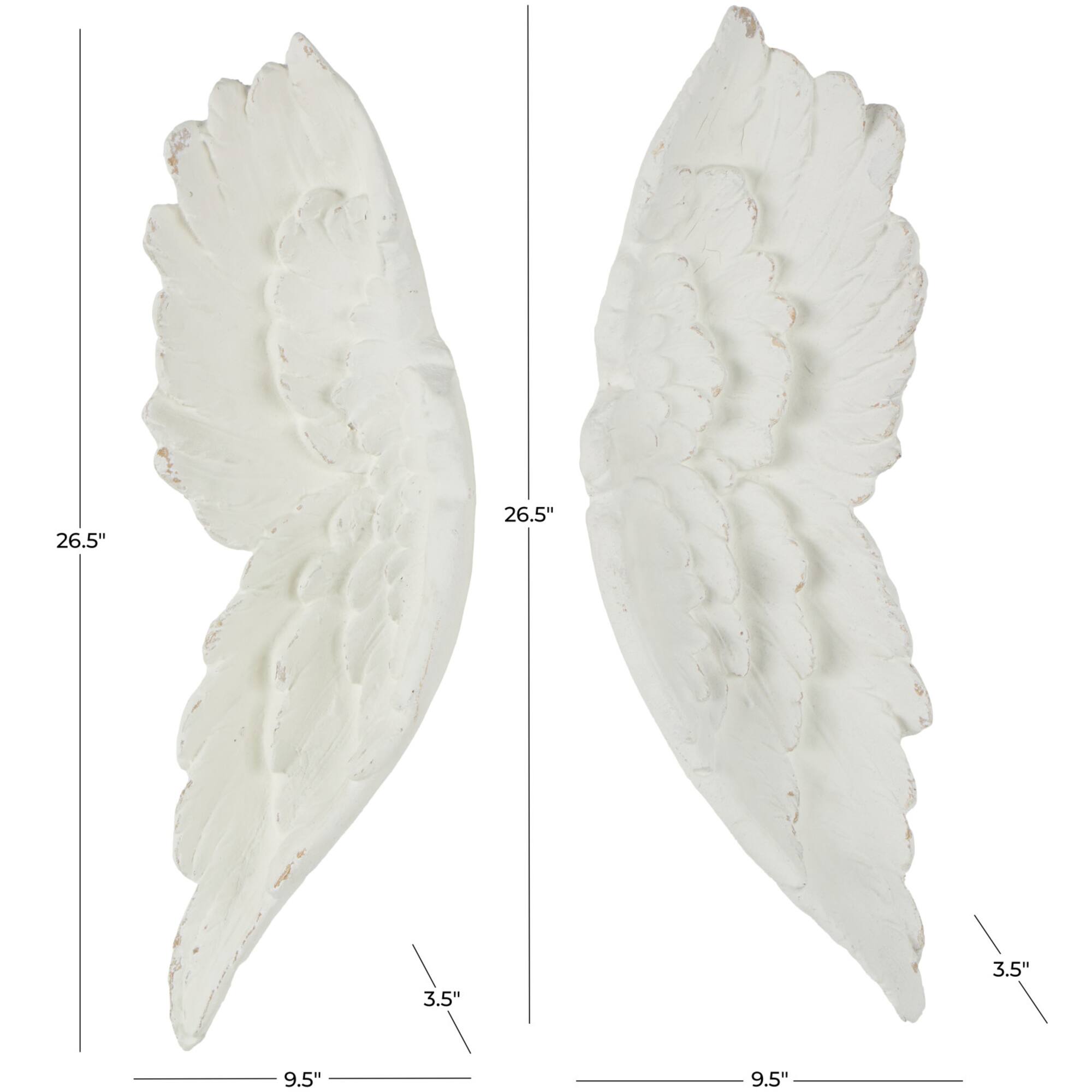 27" White Magnesium Oxide Bird Carved Wings Wall Décor Set